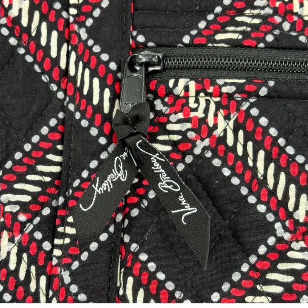 Vera Bradley Quilted Tote Handbag Minsk Plaid Black Red Zip Top Shoulder Bag - Picture 4 of 7